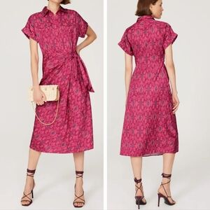 Lauren RL Geo-Print Shantung Tie-Waist Multicolored A-line Midi‎ Dress Size 0